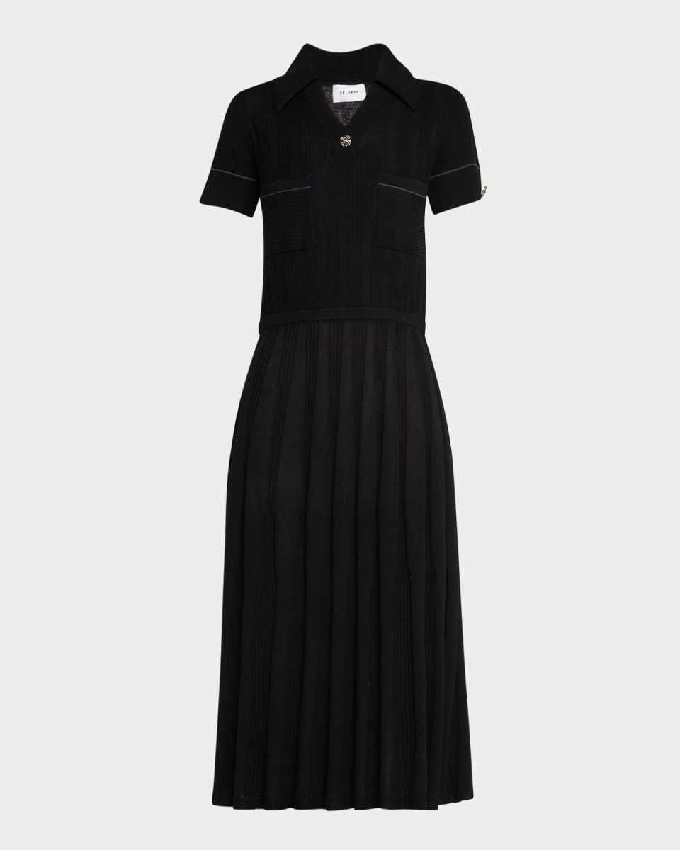 Short-Sleeve Merino Knit Midi Polo Dress